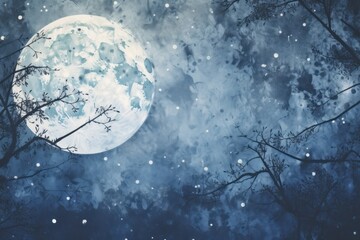 Wall Mural - Moon astronomy on the sky watercolor background