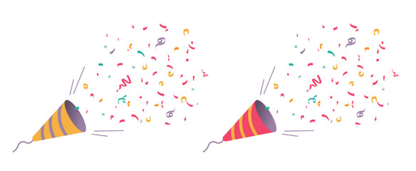 Confetti birthday explosion icon from firecracker popper festive party vector flat cartoon graphic illustration set, congratulation success surprise fireworks shoot from cone image clip art
