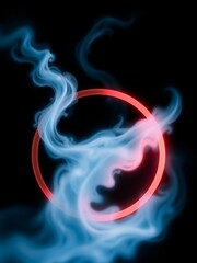 Poster - Blue smoke swirls around a glowing red circle on a black background.