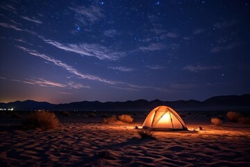Wall Mural - a tent camping at night