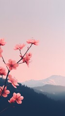 Poster - Sakura in front of the mountain landscape