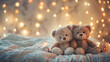 © Hanna - two cute teddy bear toys sit on the clean bed