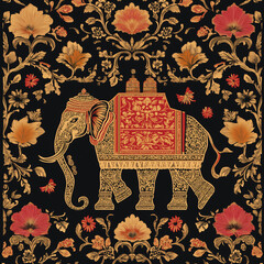 pattern with elephants and flowers, thai style