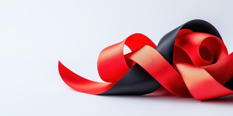 Sticker - Red and Black Satin Ribbon Swirl on White Background