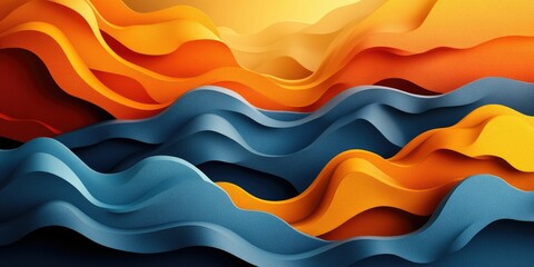 Poster - Abstract waves in vibrant orange and blue hues.