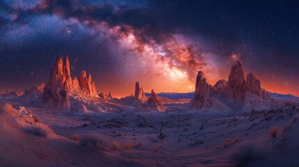 Poster - Stunning night sky over rocky landscape with the Milky Way.