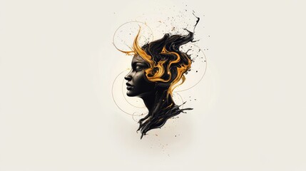 Wall Mural - Abstract collage vector illustration of a woman’s profile with dynamic hair and vibrant colors