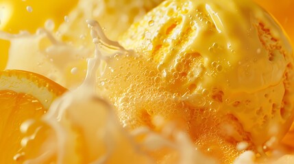 Wall Mural - Juicy citrus minute detail on the mango ice cream