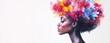 © K'kriang Krai - Beautiful woman with a colorful watercolor floral headdress, in side view.
