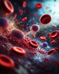 Concept image 3 D, Blood components include white blood cells, red blood cells, and platelets in human.