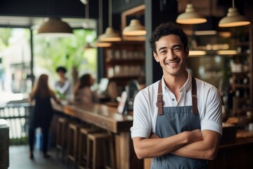 Poster - A waiter smiling at his work place