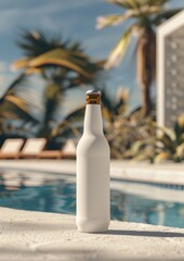 Sticker - Refreshing beer bottle mockup by the pool