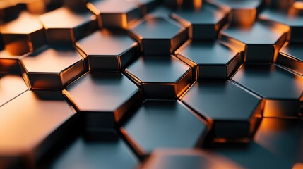 Abstract hexagonal shapes in metallic colors, representing industrial strength and modern materials