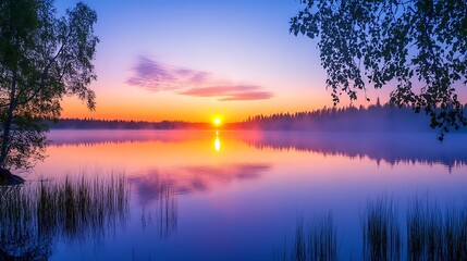 Poster - Sunrise Over Foggy Lake