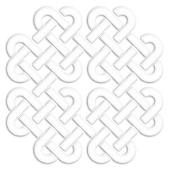 Sign made with Celtic knots, white. Celtic knot symbol resembling a plaster ornament for use in St. Patrick's Day designs.