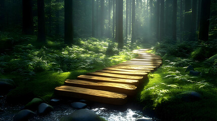 Canvas Print - A serene forest path illuminated by soft light, inviting exploration and tranquility.