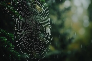 Wall Mural - spider web with dew drops