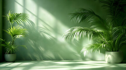 Canvas Print - A serene indoor space with green plants and soft light creating a calming atmosphere.