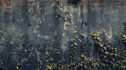 Canvas Print - Weathered Concrete Wall With Climbing Vines