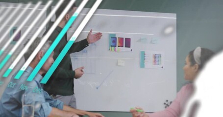 Poster - Animation of financial data processing over diverse business people in office