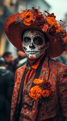 a man wearing a suit during day of the dead celebration