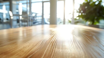 Wall Mural - Sunlight Reflecting on Wooden Table