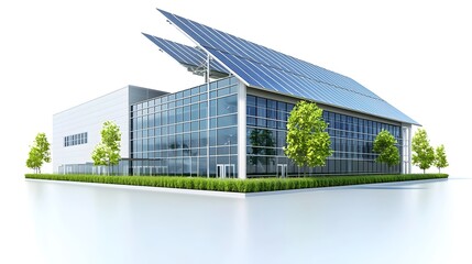 Wall Mural - Modern Leaf-Inspired Solar-Powered Factory Building on White Background