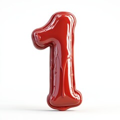 3D number 1 with ketchup texture realistic modern design, soft lighting, white background 