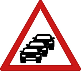 Wall Mural - Red Sign Traffic Jam. Prohibitory Road Sign. Accumulation of Cars on the Road. Vector Icon