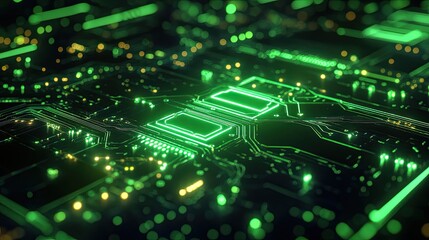 Sticker - Futuristic circuit board pattern with glowing lines in neon green