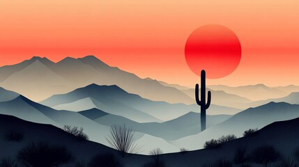 Wall Mural - vector design of a minimalist desert landscape with simple geometric shapes forming sand dunes and a