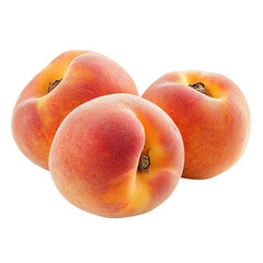 Three peach isolated on a transparent background. cut out in PNG format for graphic design, peach isolated on a white background.