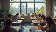 © peemee19 - Students Studying in Classroom with City View.