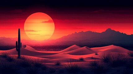 Wall Mural - vector design of a minimalist desert landscape with simple geometric shapes forming sand dunes and a