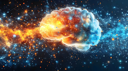 Poster - A vibrant depiction of a brain amidst cosmic elements, symbolizing creativity and thought.