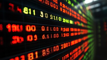 Poster - A close-up view of a stock ticker with red and green numbers displaying stock prices.
