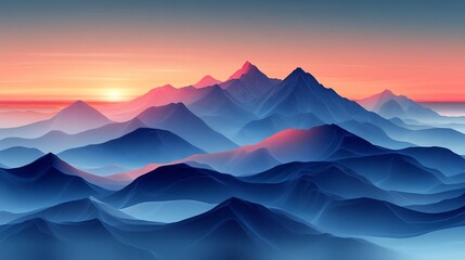 Wall Mural - vector design of a minimalist mountain range with simple geometric shapes and soft gradients of blue