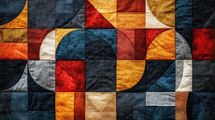 Quilt pattern with geometric shapes and patchwork textures