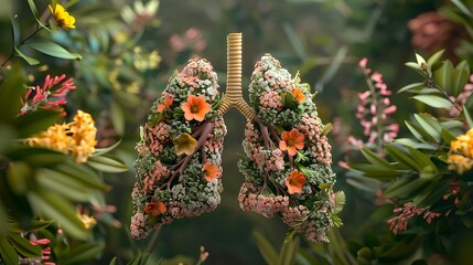 Wall Mural - Lungs shaped like flowers against a backdrop of greenery