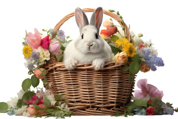 A white rabbit with bright pink eyes hopping isolated on white background