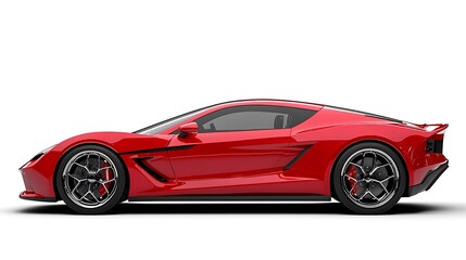 A red sports car in side view, isolated for a clean and bold display.