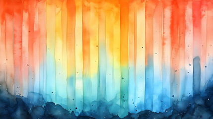 Canvas Print - A vibrant watercolor painting with vertical stripes transitioning from orange to blue.