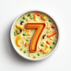 3D number 7 with soup texture realistic modern design, soft lighting, white background