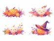 © ratcha - A colorful illustration featuring four whimsical pumpkins with floral accents for Halloween.