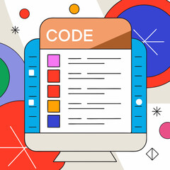 Coding interface on computer screen illustration with colorful abstract background