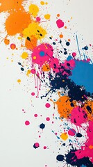 Wall Mural - White backdrop with bold, abstract splatters in neon colors 