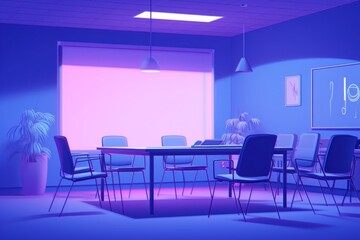 Wall Mural - Office meeting room furniture lighting purple.