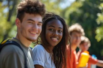 Canvas Print - Group of diversity young volunteers smile togetherness aspirations.