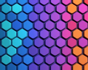 Wall Mural - A vibrant hexagonal pattern featuring a gradient of blue, purple, and orange tones, perfect for backgrounds and digital designs.