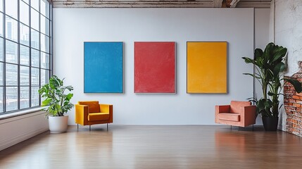 Wall Mural - White canvas with bold, asymmetrical blocks of color 